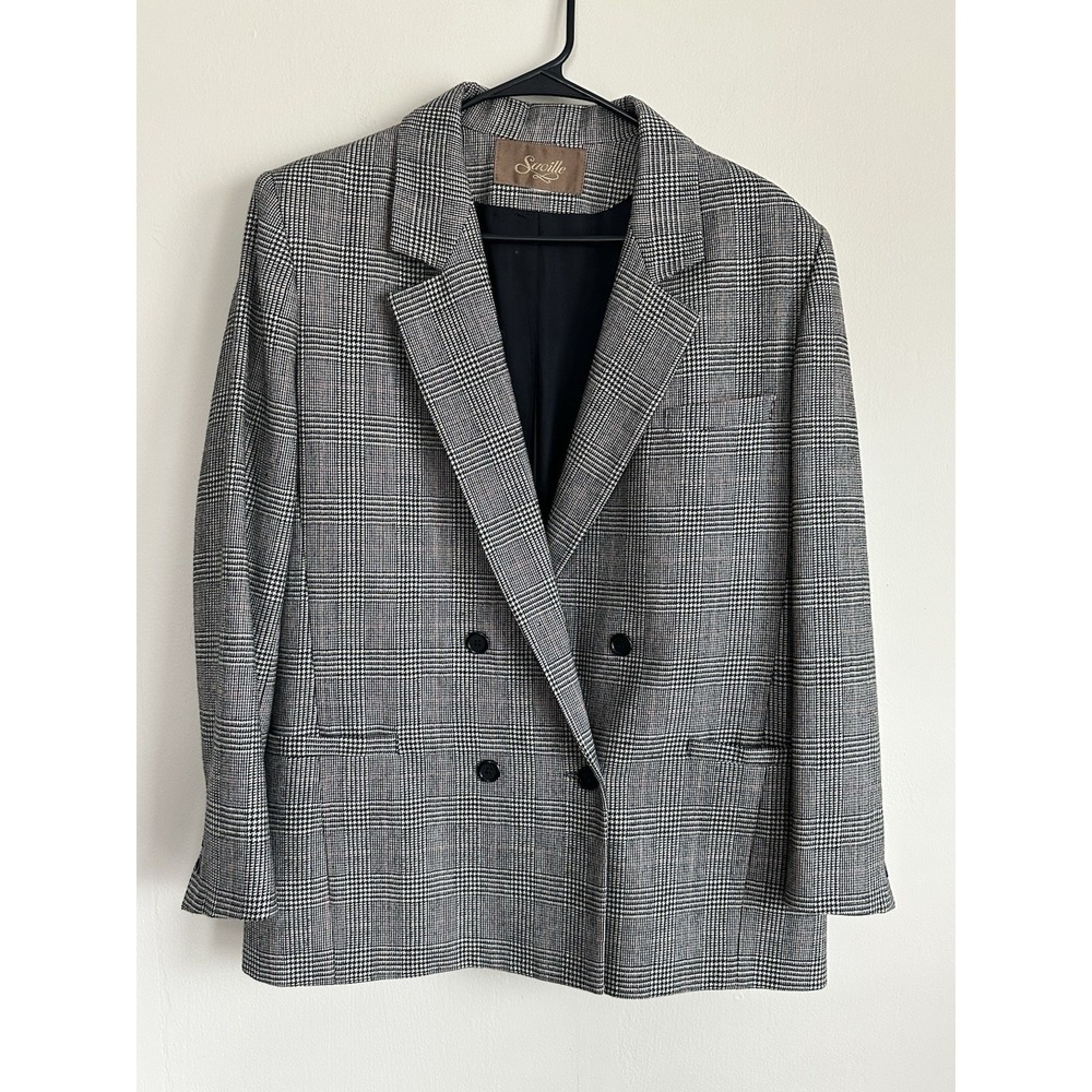 VTG Saville‎ 100% Wool XL 42R Gray Check Tweed Blazer Double Breasted USA